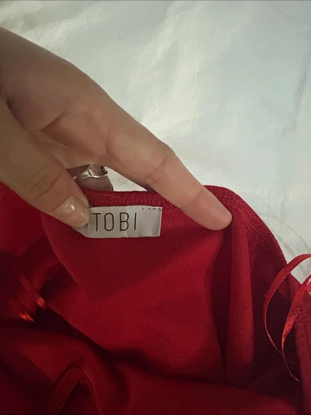 Tobi Red Halter One-Piece deep V plunge Bodysuit